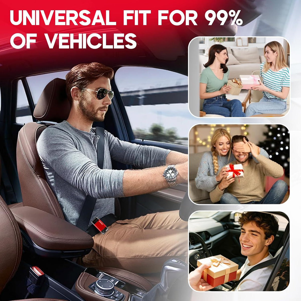 2-in-1 Car Emergency Escape Tool, 2026 Upgraded Safehammer Window Breaker with Seatbelt Cutter, Underwater Usable Glass Breaking Safety Accessory, Fixed on Car Seatbelt，Red，1PCS