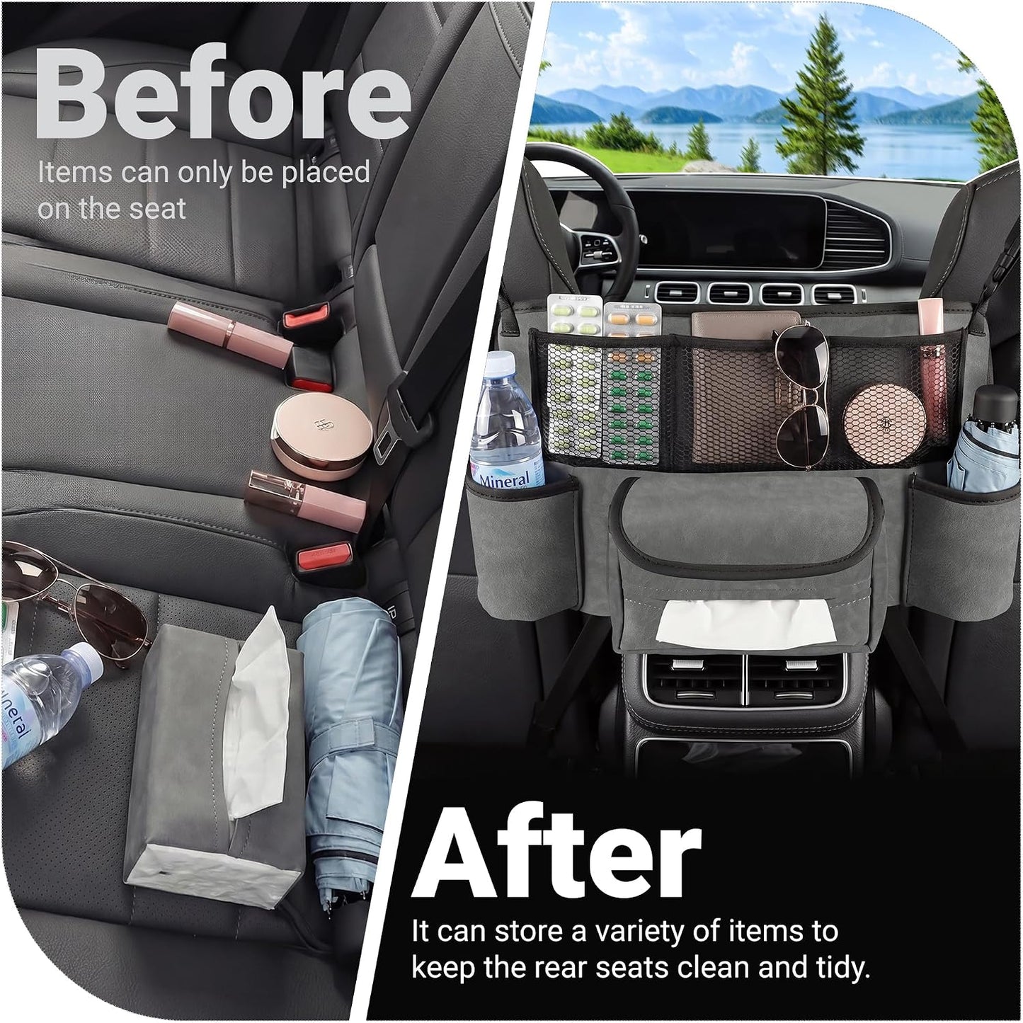 Car Seat Gap Organizer, Premium Faux Suede Leather Seat Gap Filler, Universal Front Seat Console Side Storage Box, Multifunctional Car Organizer for Phone, Wallet, Keys, Tissues and Documents