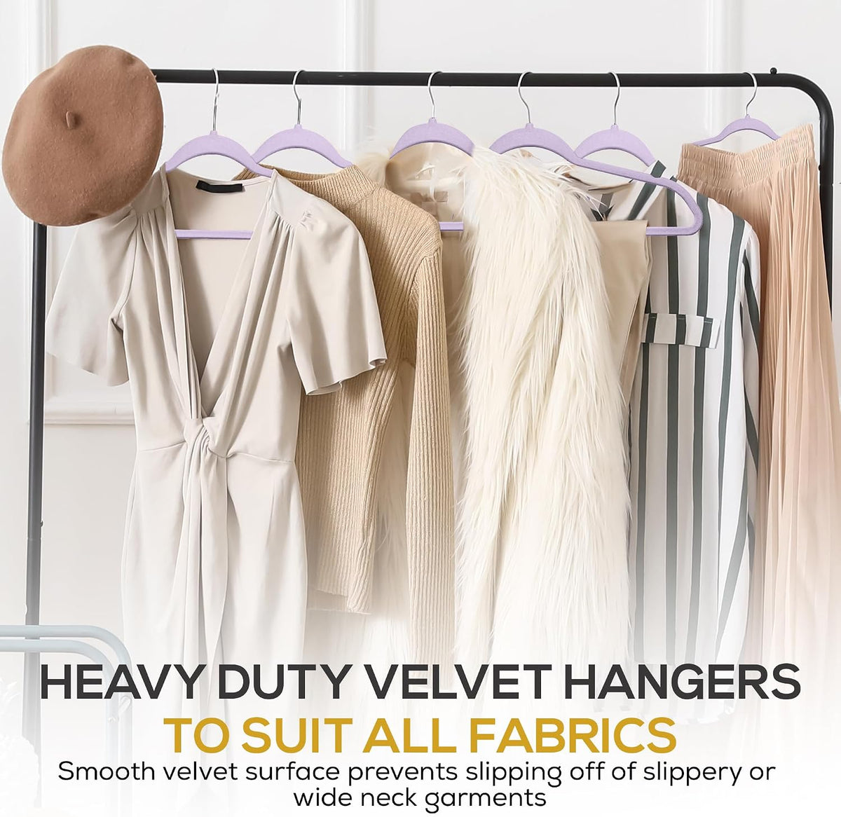 Techzoo Premium Velvet Hangers 50 Pack Ultra Thin Non Slip Adult Felt Space Saving Suit Hanger for Closet Heavy Duty Coat Pants Jackets Dress Hangers 360° Swivel Hook Hold Upto 10 lbs Purple Hangers
