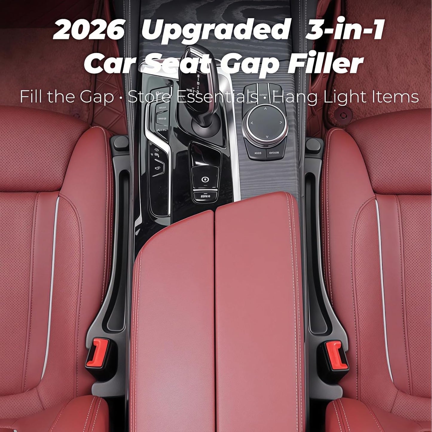 Car Seat Gap Filler 2 Pack, Upgraded 3-in-1 Car Seat Gap Plug Organizer with Storage Slot & Hook, Universal Fit No-Drop Seat Side Gap Seam Filler Between Seat & Console for Car, SUV, Truck