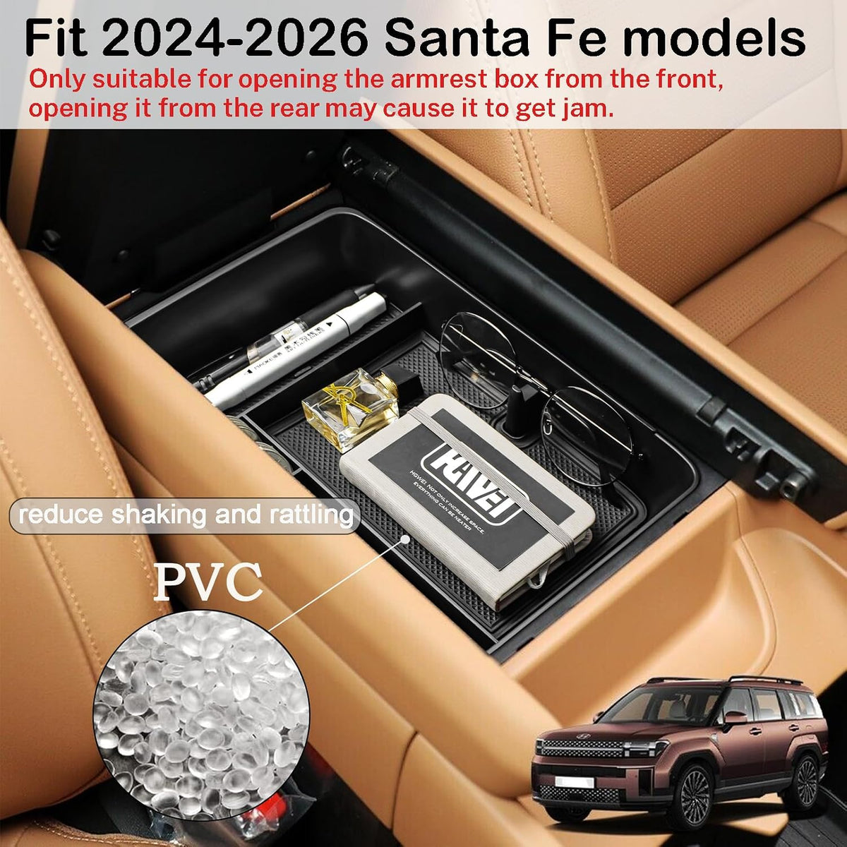 HGWEI Center Console Organizer Tray for 2024 2025 2026 Hyundai Santa Fe