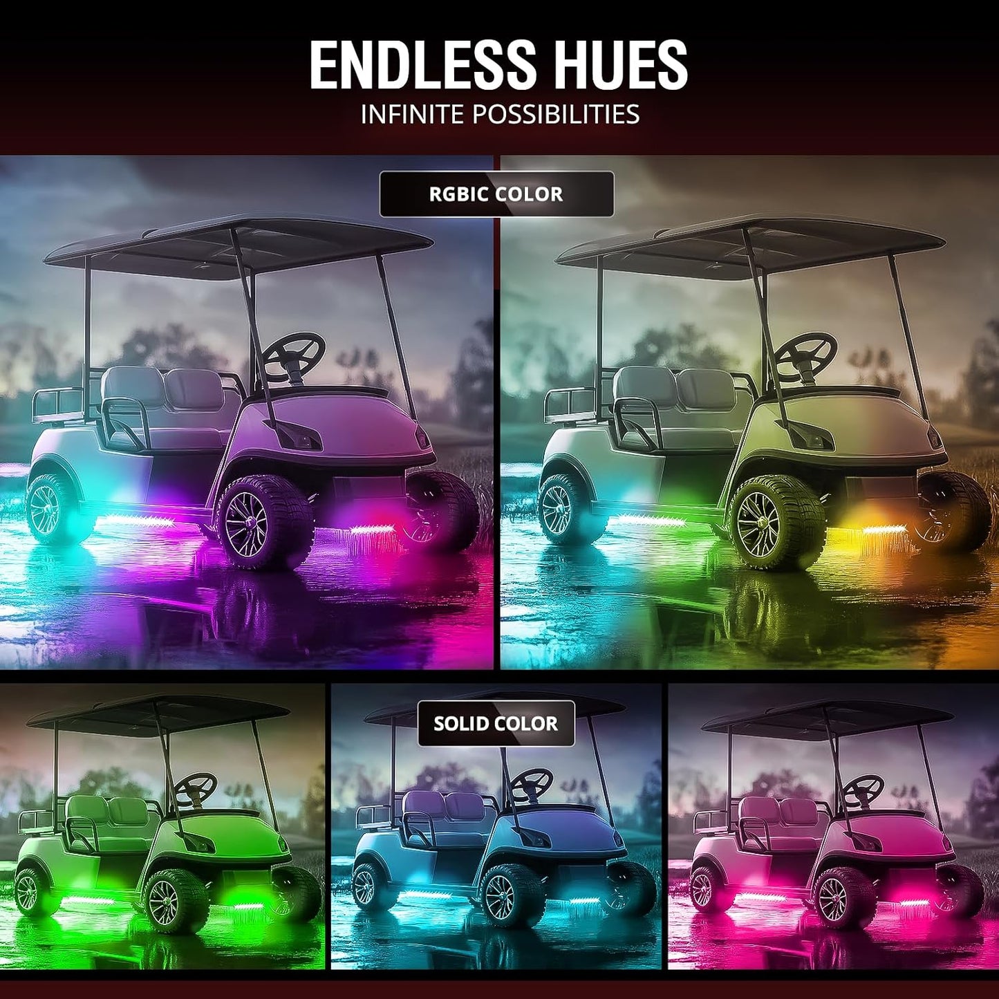 OPT7 Aura DreamColor 12V Golf Cart Underglow Chasing Light w/APP & Remote | Waterproof Rigid Aluminum Case, RGB-IC LED Bar, Sound Sync Lighting, Outdoor Accent Lights, EZGO Yamaha Club Car Accessories