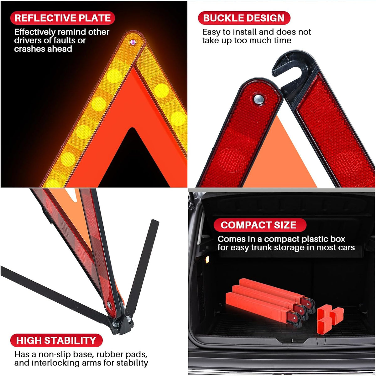 MAOPINER 3 Pack Reflective Emergency Warning Triangles with Case