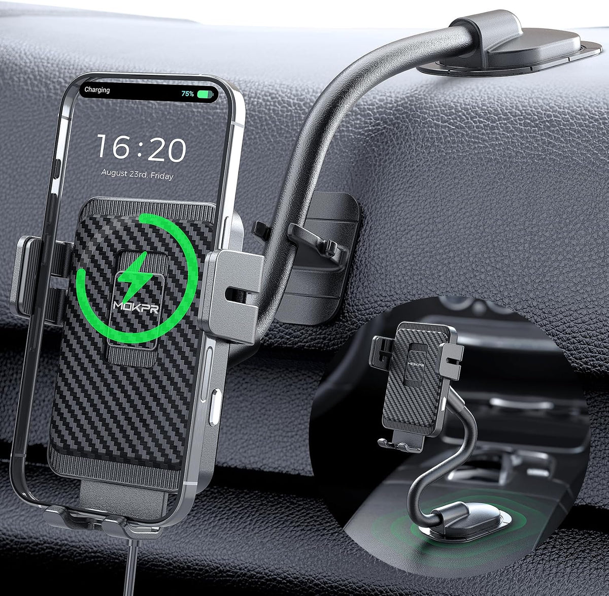 Wireless Car Charger Adjustable Gooseneck Dashboard Car Mount Fast Charging