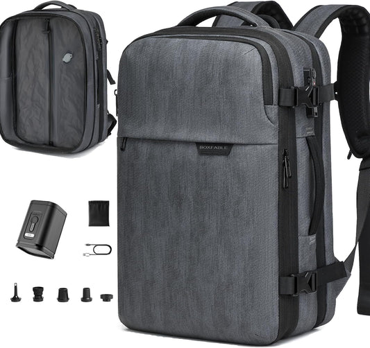 Vacuum Seal Travel Backpack 45L with Pump - Expandable Air Compression System, Water-Resistant Business TSA Lock, Laptop Backpack, Carry-On Suitcase Luggage, Gifts for Men