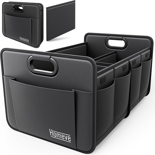 Homeve Car Trunk Organizer for SUV, 18.5Gal Large Capacity No-Sag Heavy Duty, Foldable Waterproof Anti-Slip Storage with 12 Pockets, Fit Sedan,Truck, Universal Car Accessories, Black, Large, 2 Compart