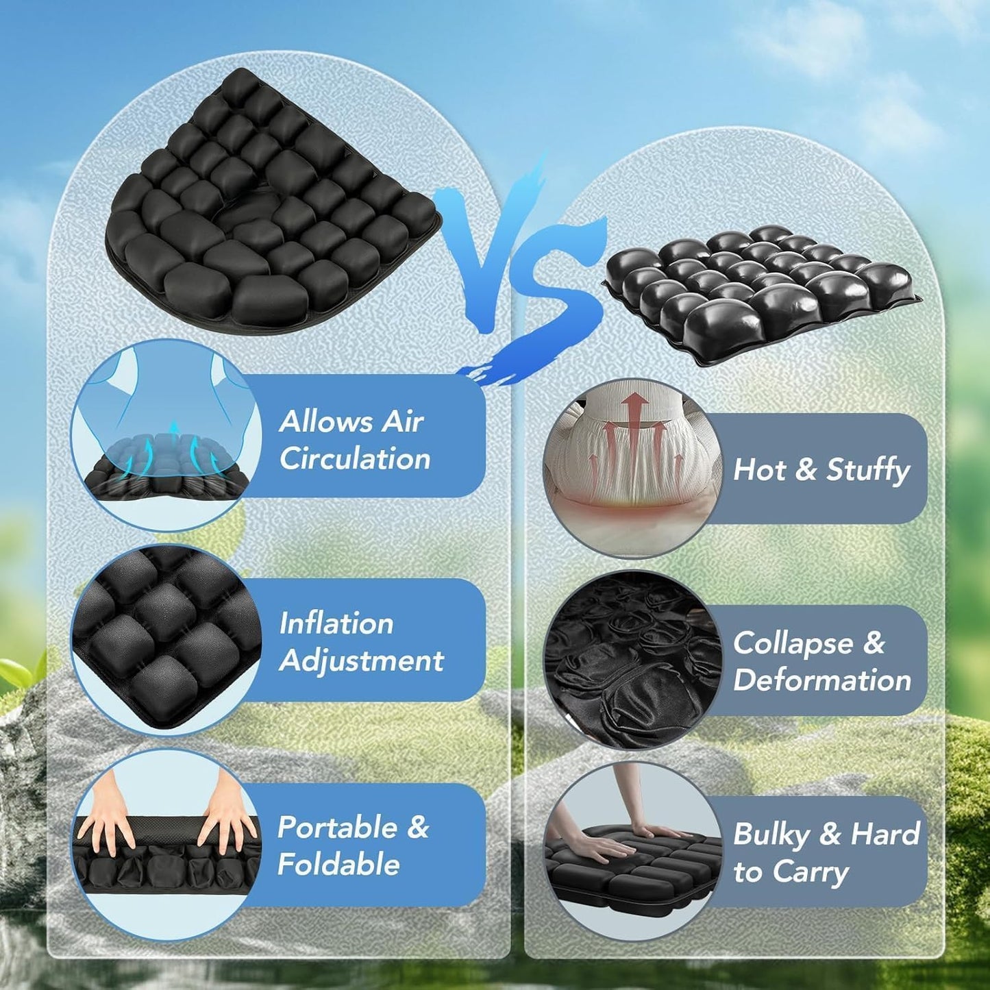 3D Air Inflatable Travel Seat Cushion for Pressure Relief Support | Comfort Cushion for Long Sitting,Car,Airplane Travel,Office Chairs & Home Living,Designed for Tailbone & Hemorrhoid Comfort