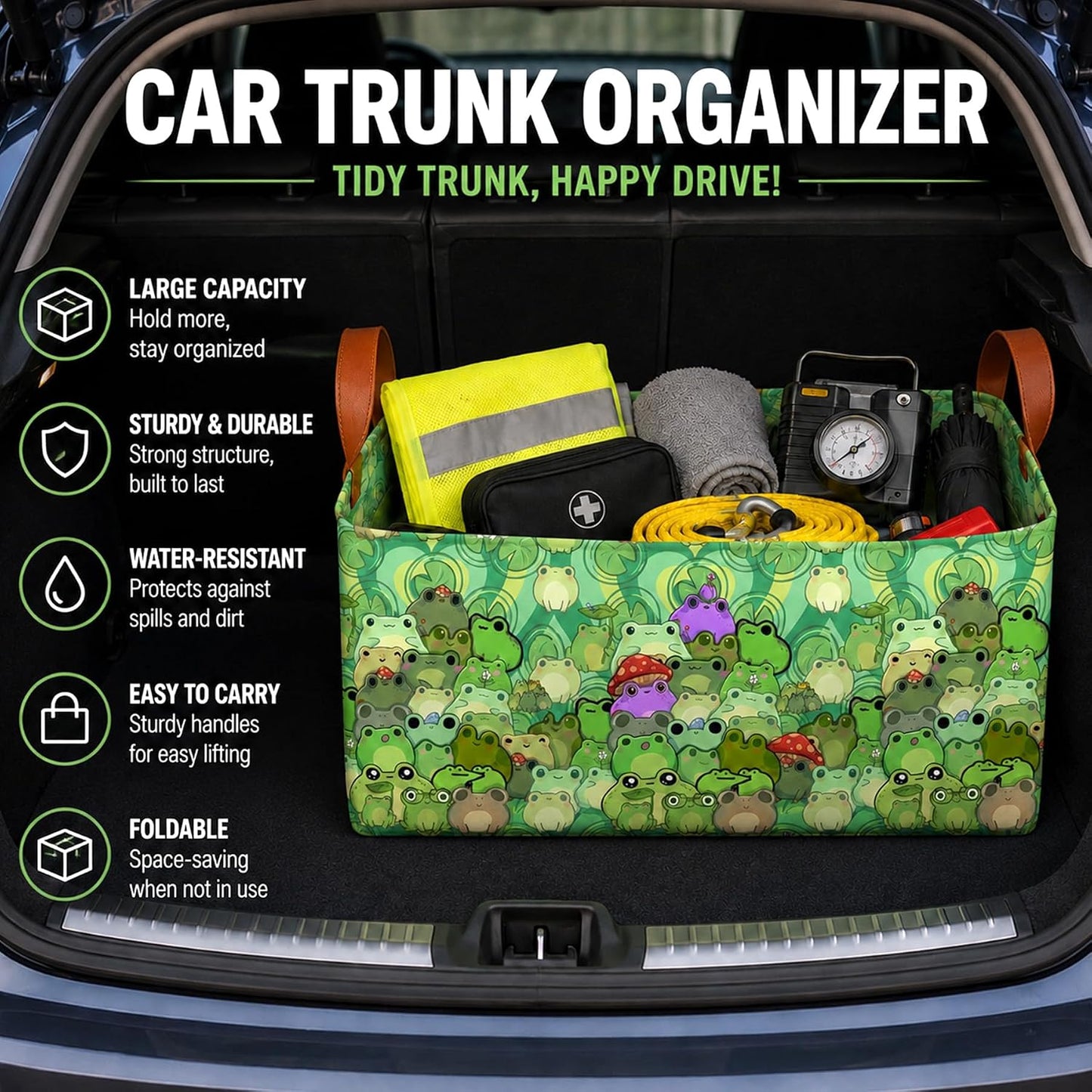 Bat Car Trunk Organizer,20L Collapsible Auto Storage Basket with Handles | Waterproof Soft Storage Chest,Shopping Grocery Bags Rectangle Fabric Bins Storage Box for Car SUV,Bat Gifts for Driver