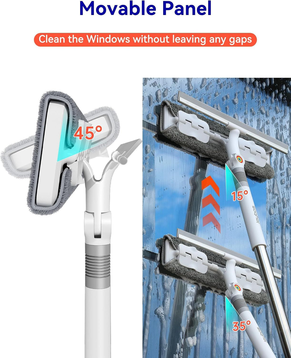 CTIME 80" Professional Window Squeegee Kit with Extension Pole, 5 Cloths