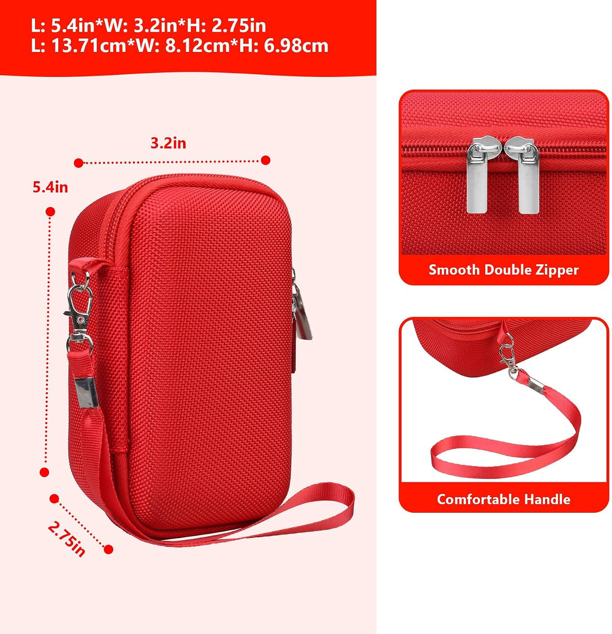 Carrying Case for OM System OLYMPUS Tough TG-7 / Tough TG-6 / TG-5 / TG-4 Underwater Digital Camera, Storage Holder Travel Bag with Mesh Pocket for Battery Pack, Charging Cable, Red