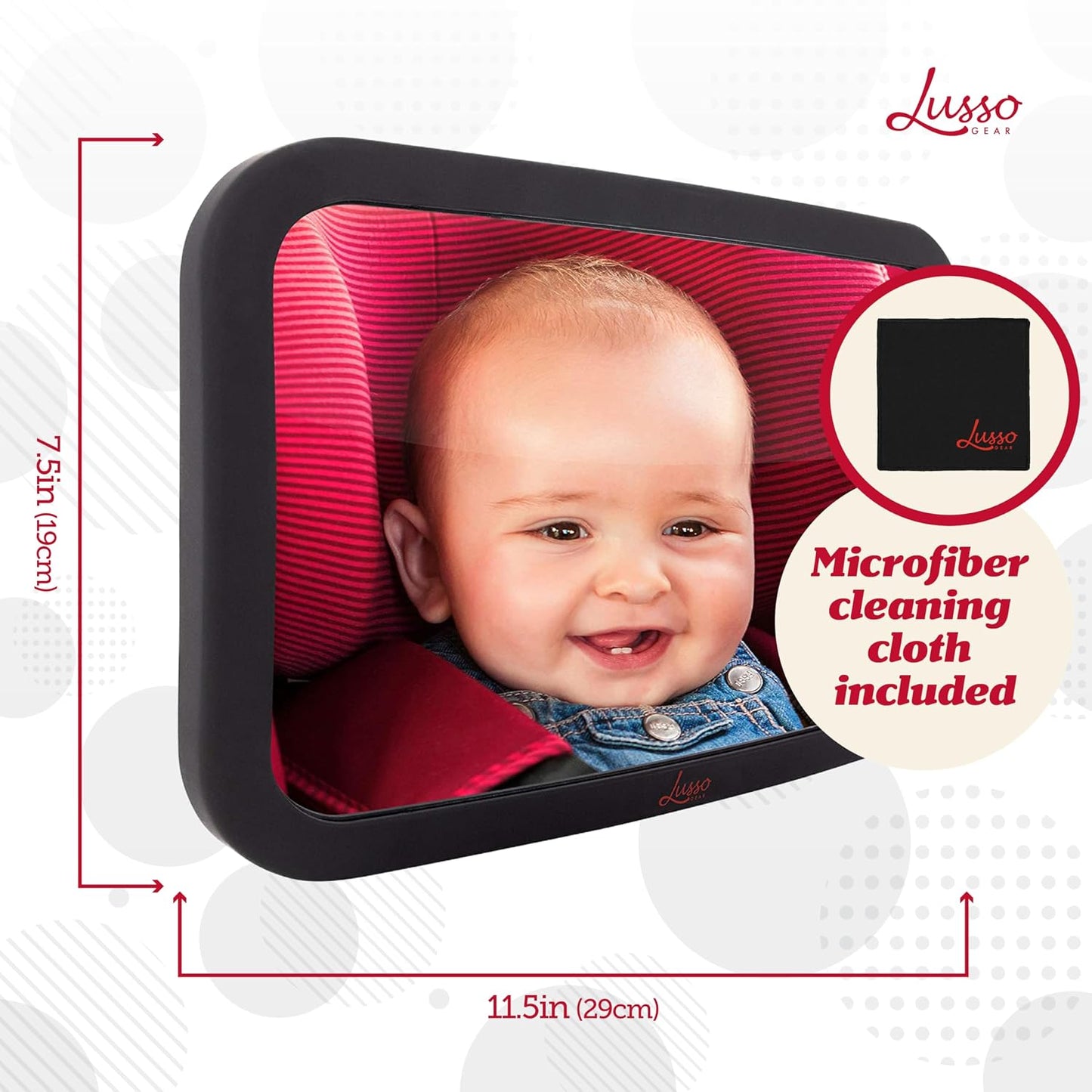Lusso Gear Baby Car Mirror (2 Pack) - Secure Headrest Mount for Rear-Facing Seat Mirror - Shatter-Resistant Glass for Clear Infant View - Newborn Car Seat Accessory & Baby Essentials - Large, Black