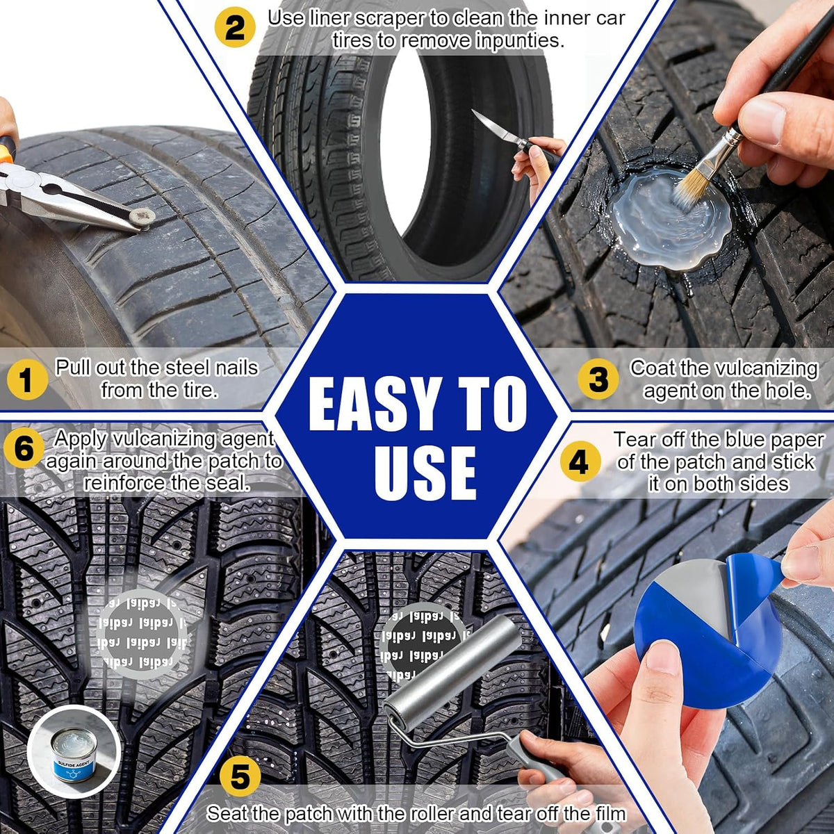 Tallew 148 Pcs Heavy Duty Tire Patches Kit, Rubber Radial Tire Patch Plug