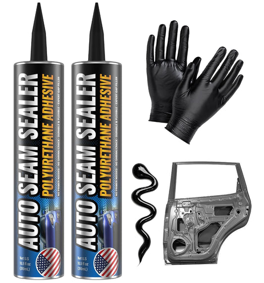 [Black] 2 Pack Professional Automotive Seam Sealer, Paintable Quick-Set Polyurethane Auto Body Seam Sealer for Metal Surfaces of Cars, Trucks, Etc, Includes Gloves & Tip - Black RV Roof Sealant