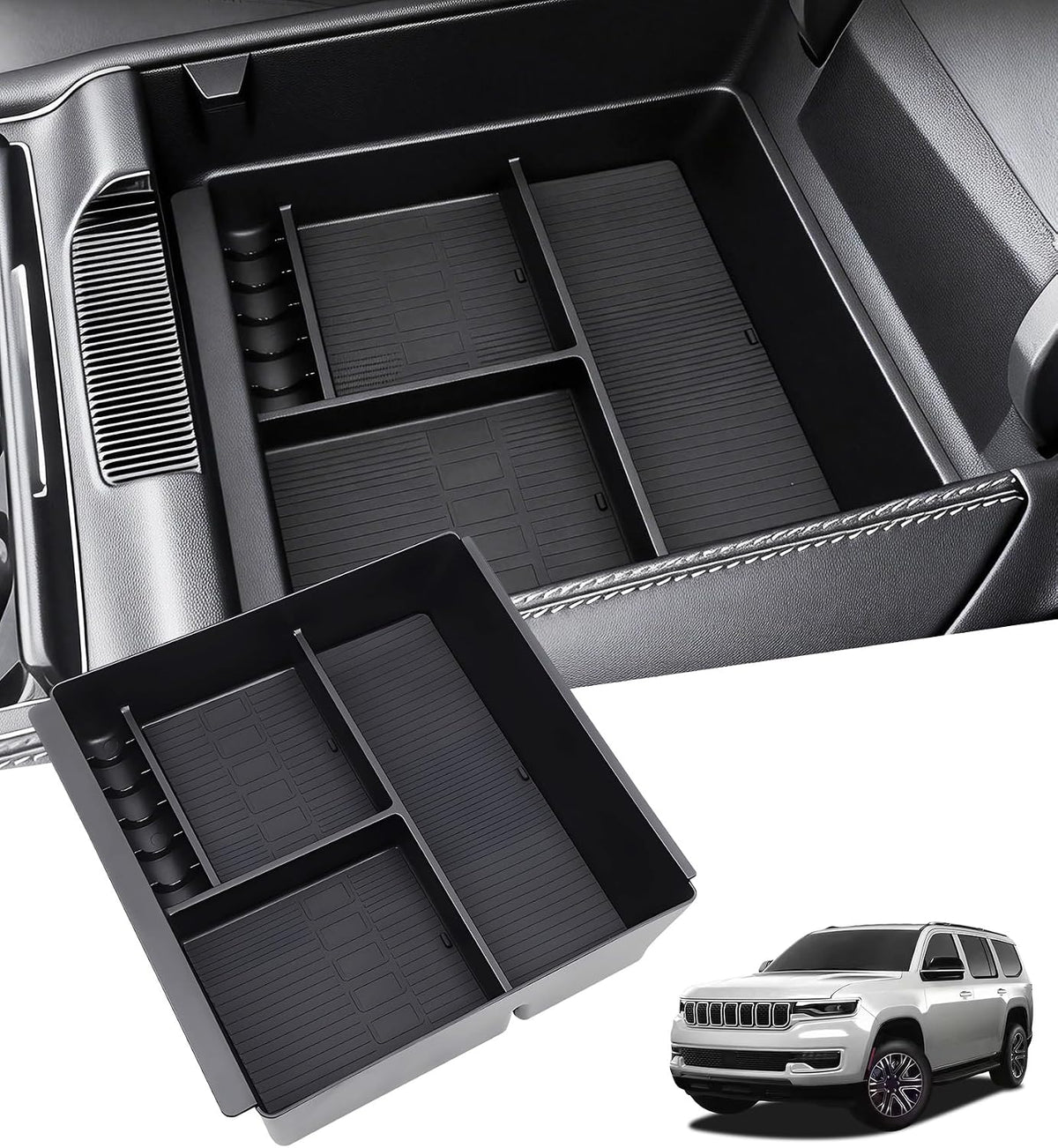 Center Console Organizer Tray Storage Box for Jeep Wagoneer/L & Jeep Grand Wagoneer/L 2022-2026 (Only without Cool Box & Not Fit Wagoneer S), Interior Accessories Armrest Insert Tray, Black
