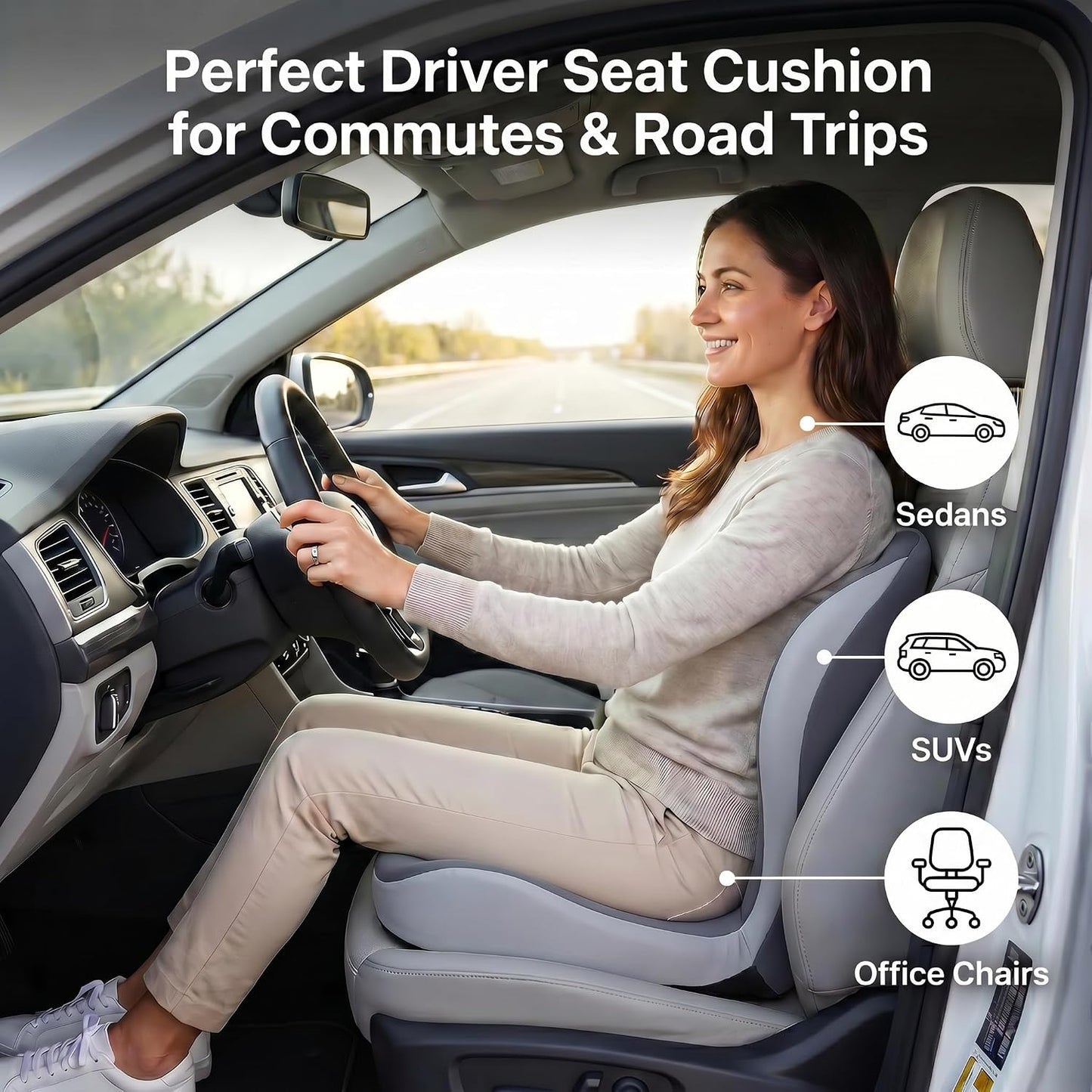 Driver Seat Cushion for Car, Ergonomic Memory Foam Car Seat Pad with Taller Lumbar Support, Back & Sciatica Pain Relief Car Cushion for Long Driving, Tailbone & Coccyx Support