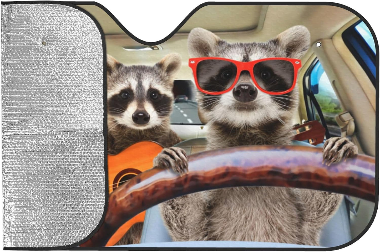 Begarm Three Funny Raccoons Animals Windshield Sun Shade for Car SUV Truck (51" X 27.5") Front Window Sun Shade Visor Shield Cover (Upgrade Hardened)