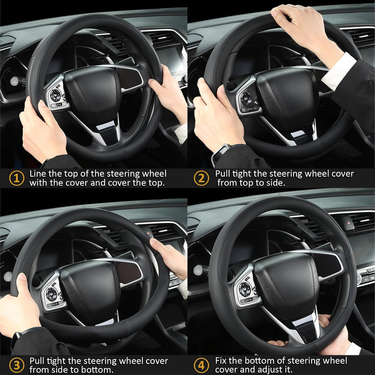 West Llama Thin Slim Car Steering Wheel Cover, Universal 14.5-15 inch Nappa Leather Steering Wheel Cover, Ultra Thin, Anti-Slip, Breathable(Black-Standard Size)