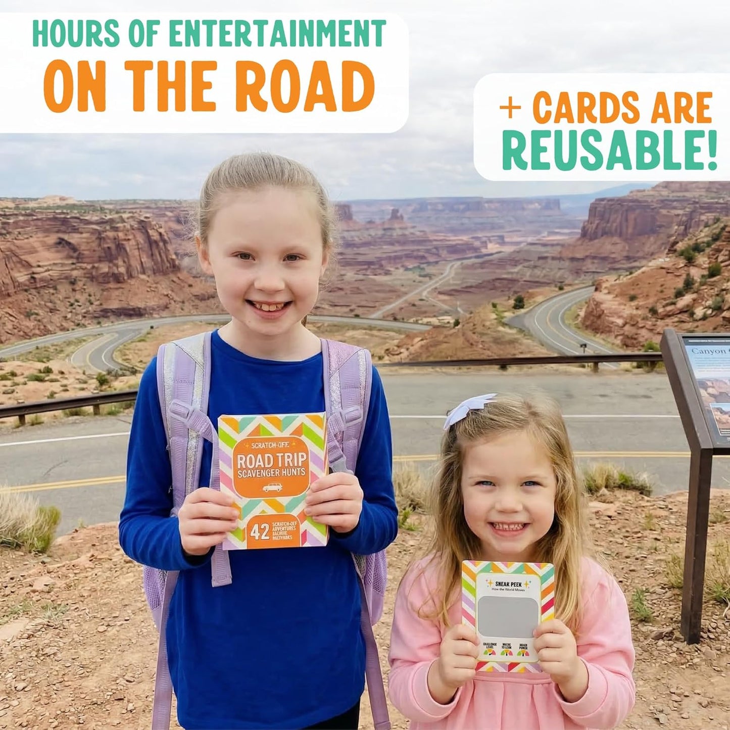 Scratch 'Ems Road Trip Scavenger Hunt Cards with 42 Reusable Scratch Off Travel Games for Kids & Families, Road Trip Essentials for Screen-Free Car Adventures
