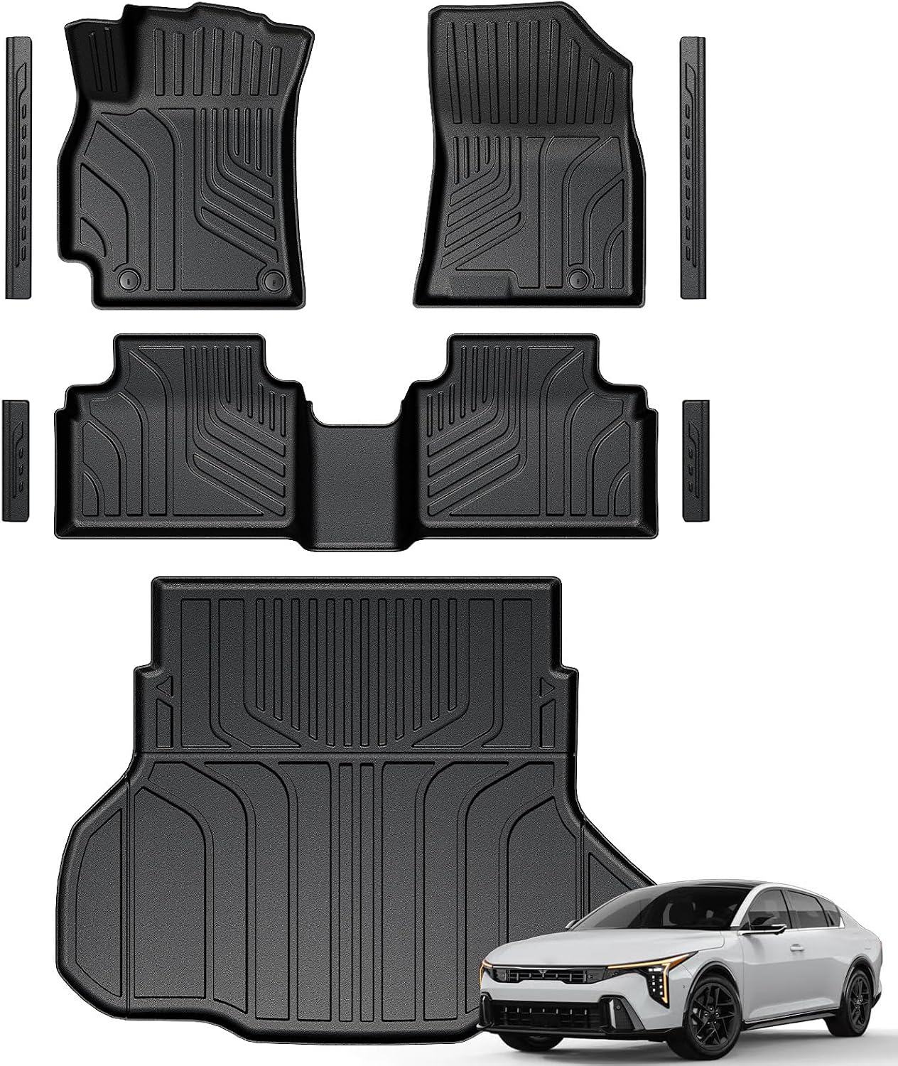 Floor Mats for Kia K4 2025-2026, All Weather Floor Mats Trunk Cargo Liner and Door Sill Guards Accessories, Full Coverage Set