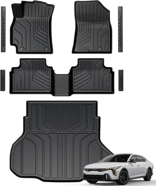 Floor Mats for Kia K4 2025-2026, All Weather Floor Mats Trunk Cargo Liner and Door Sill Guards Accessories, Full Coverage Set