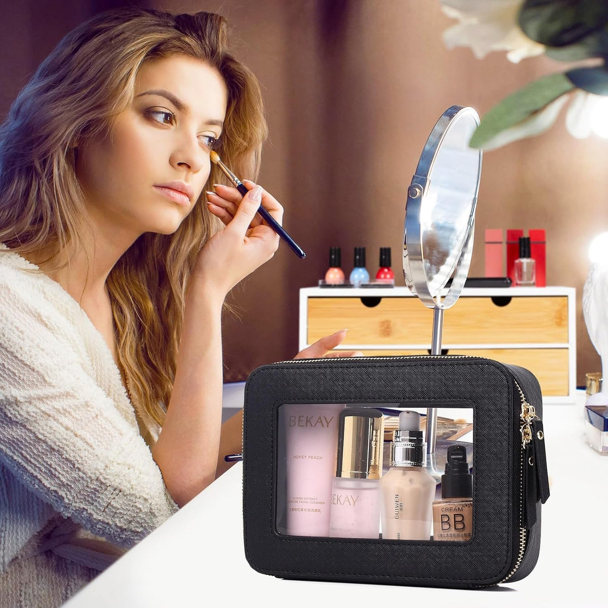 Pinkmik Clear Makeup Bag, (Black, M)