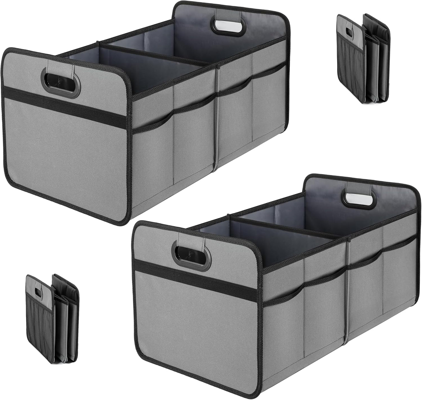 Simple Deluxe Trunk Organizer for Car/SUV, Collapsible 600D Waterproof Oxford Polyester 50L Storage Box, 2 Compartments Multipurpose Travel Accessories, Anti-slip & Leak-proof, Black