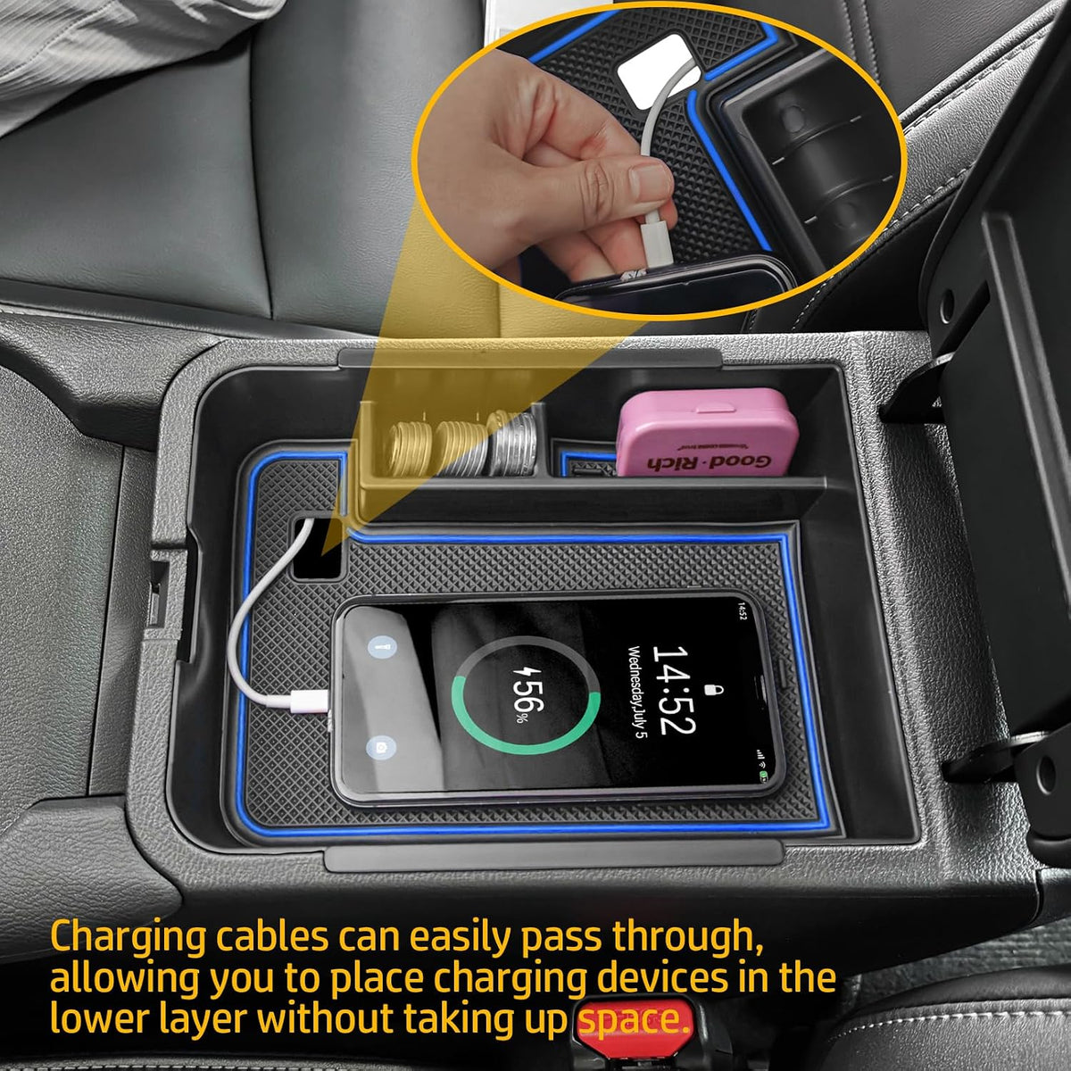 Center Console Organizer Tray for 2020-2025 Nissan Sentra, Blue Trim