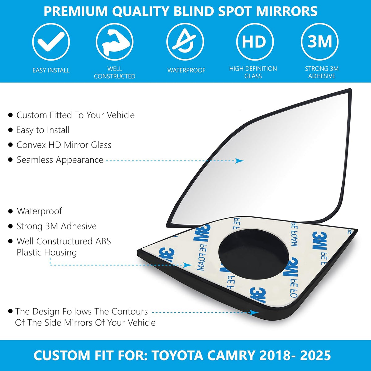 Convex Stick On Custom Fitted Blind Spot Mirrors Compatible With Toyota Camry 2018-2026- Engineered to Provide A Wider View
