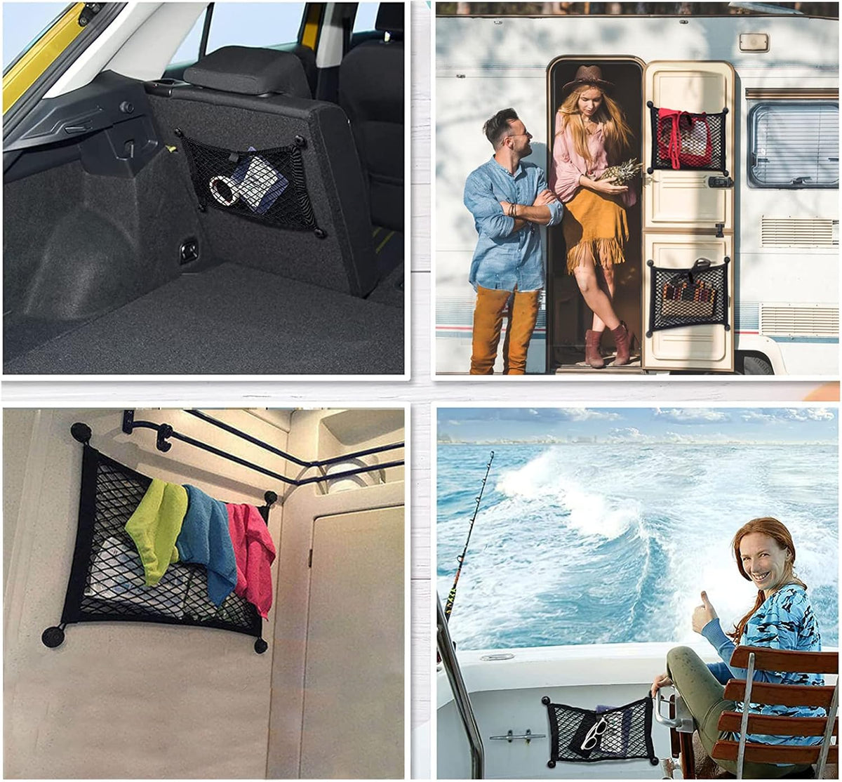 2 Pack Small Cargo Net Pocket Storage Mesh Net Elastic Automotive Cargo Nets Storage Pouch for Car Trunk Net, RV, Boat Storage Mesh Pocket Net with 8 Mounting Screws and Hooks (24 x 9.8 Inches)