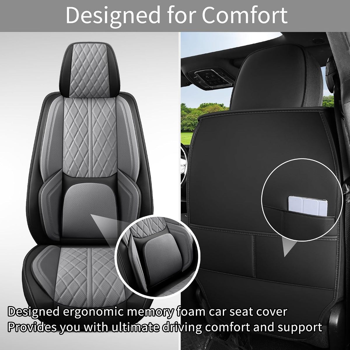 Car Seat Cover Custom Fit for Dodge Ram 1500 2500 3500 2002-2026 Faux Leather Seat Cover Set Compatible with Crew Quad Regular Cab Pickup Truck Cushions (Black & Grey, Front Seat)
