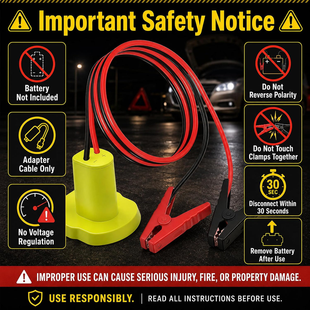 8AWG 2FT Automotive Jumper Cable Adapter for Ryobi 18V Battery Jump Starter