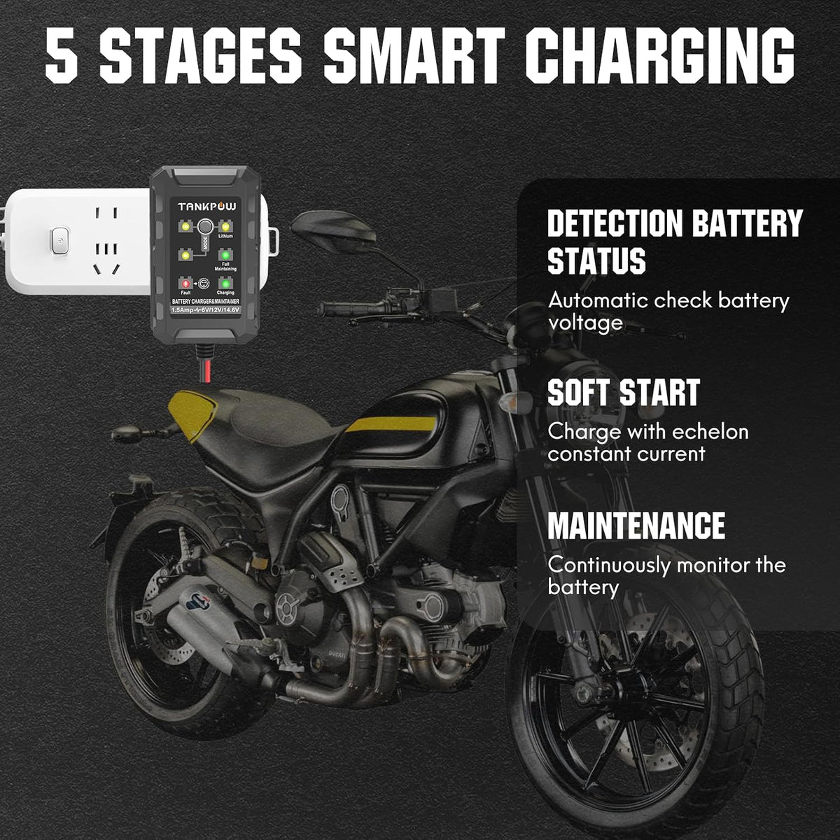6V/12V 1.5A Automatic Battery Charger,Smart Battery Charger with Overcharge Protection,Trickle Charger Maintainer for Cars,Motorcycle,Lead-Acid&Lithium(LiFePO4) Deep Cycle Batteries