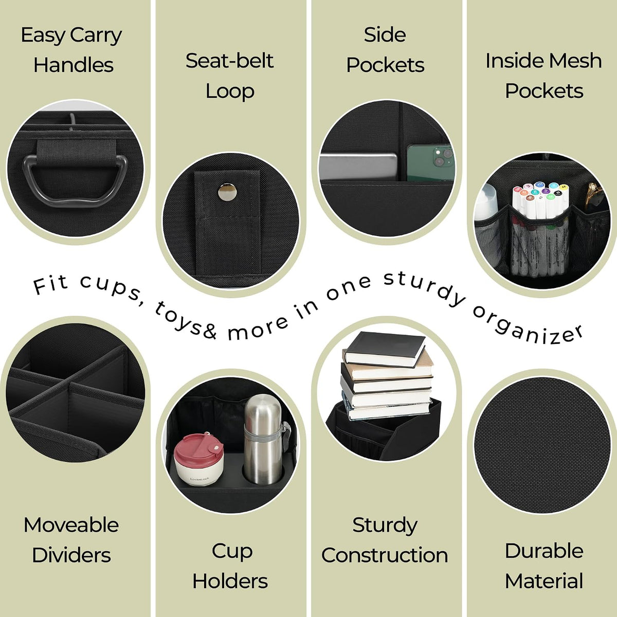 Car Seat Organizer Backseat Front Seat, Car Organizer With 12 Storage Compartments 2 Cup Holders, Snack Storage For Kids Baby, SUV Truck Van Collapsible Storage Bag For Travel, BK