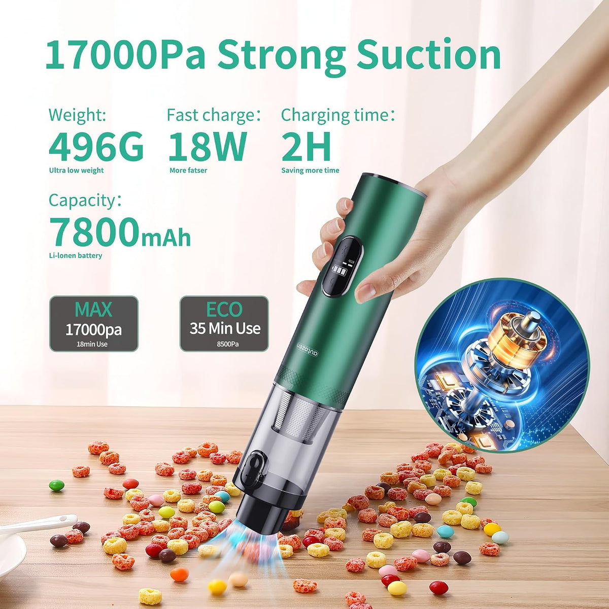 2026 Upgraded Handheld Vacuum Cordless 17000Pa Powerful Suction, Portable 4-in-1 Car Vacuum with LED Display&Light, 2H Fast Charge, Multi-Nozzles for Car Interior Home Cleaning