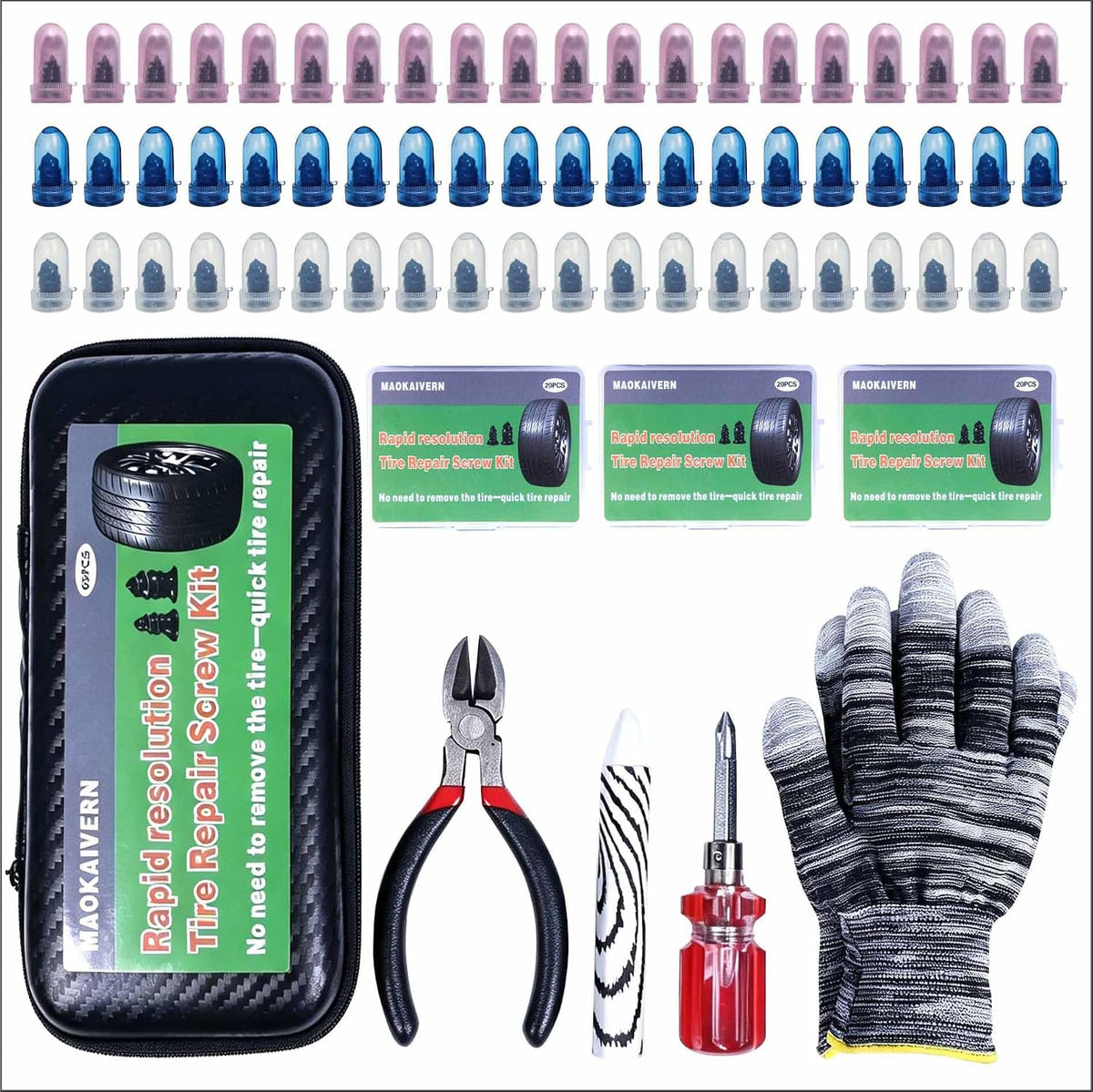65PCS Tire Plugs, Tire Plugs Screw Type, User-Friendly for All Drivers, Screw in Tire Repair Plugs and Screw Tire Plug Kit, for Temporary Puncture Repair on Cars, SUV Tires(Black)