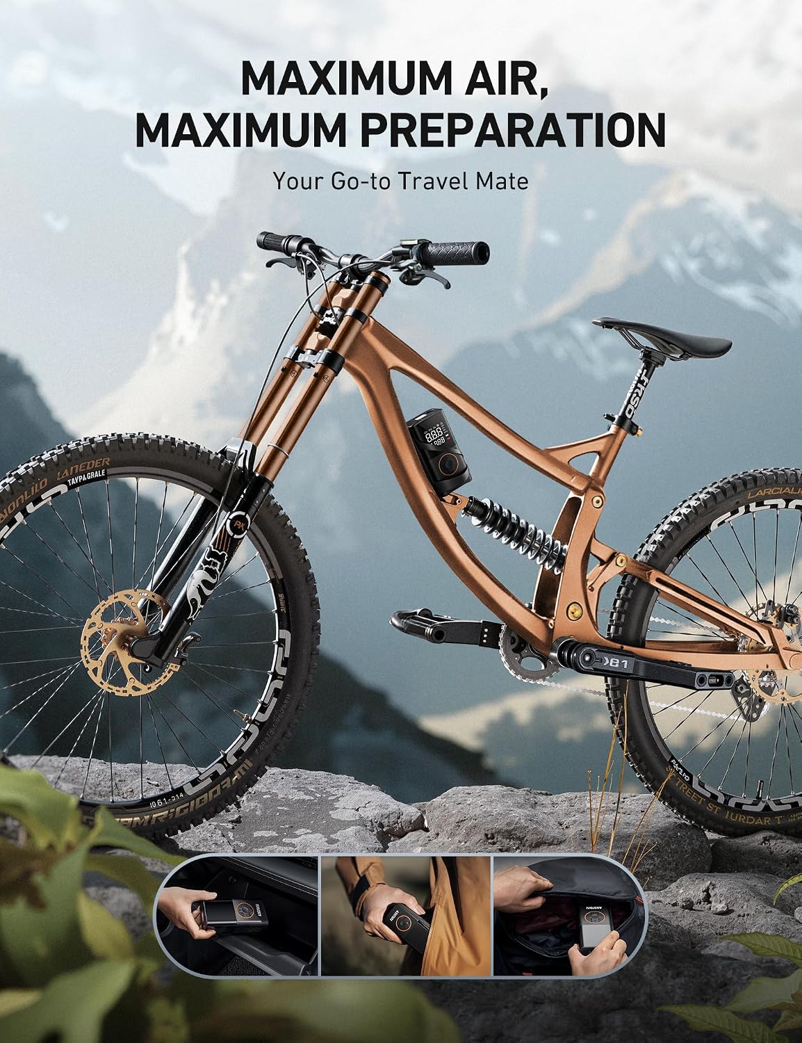 AstroAI L7 Tire Inflator Portable Air Compressor,150 PSI Cordless Mini Air Bike Auto Shut-Off Pump with Digital Display Pressure Gauge, Fast Inflation & LED Light for Car Tires,Motorcycles,Bikes,Balls