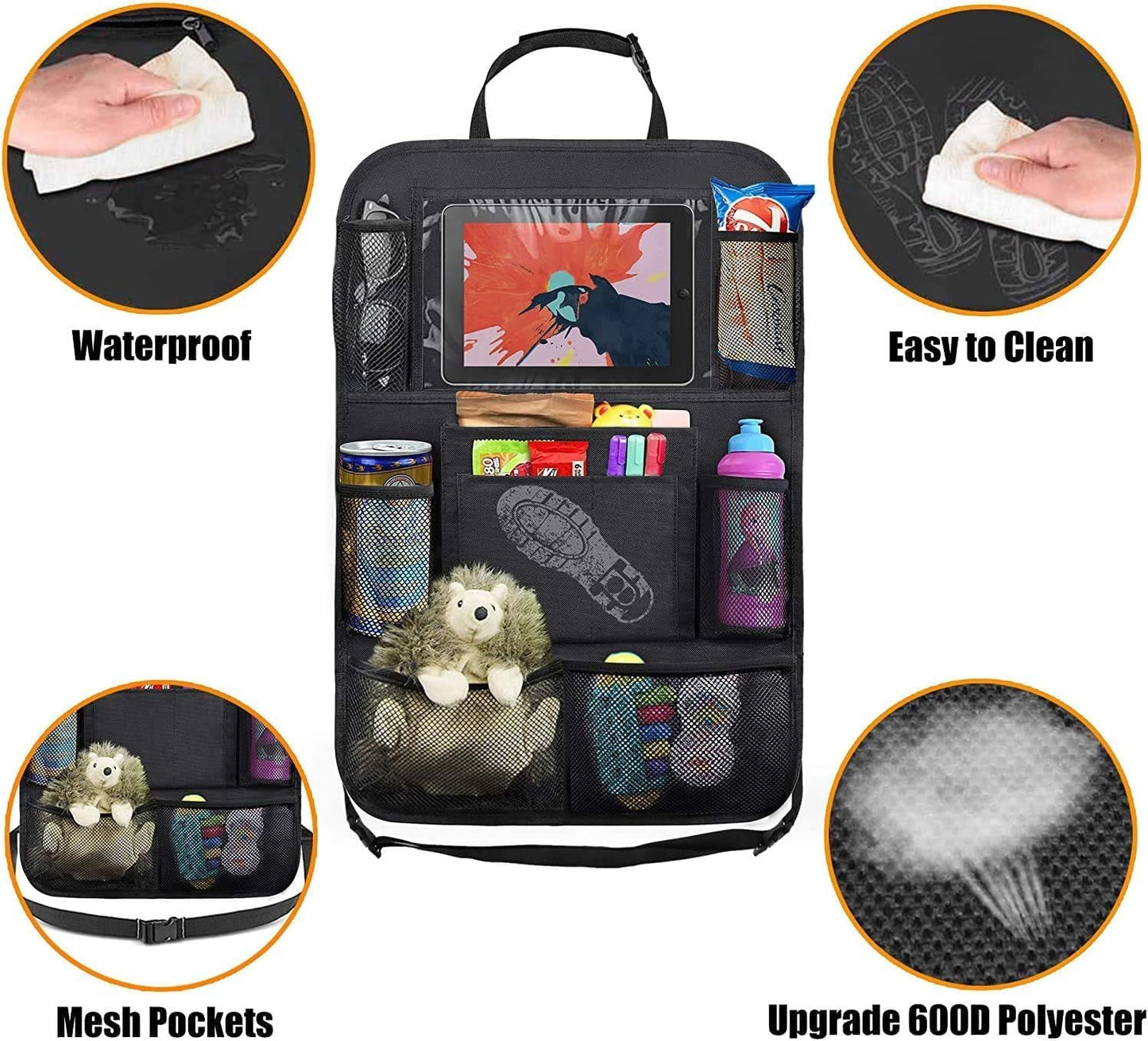 AYWVRBST Car Backseat Organizer, 9 Storage Pockets,Thickened 600D Polyester, Waterproof, Durable, Universal Fit for Sedan SUV, Truck, Minivan