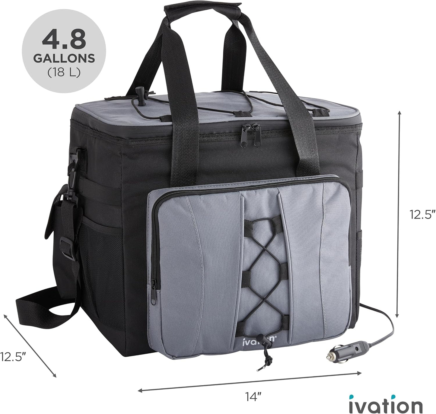 Ivation Portable Electric Cooler Bag | 18L Soft Sided Thermoelectric Travel Cooler with Shoulder Strap, Storage Pocket & DC 12V Plug in for Car, Truck & RV Camping