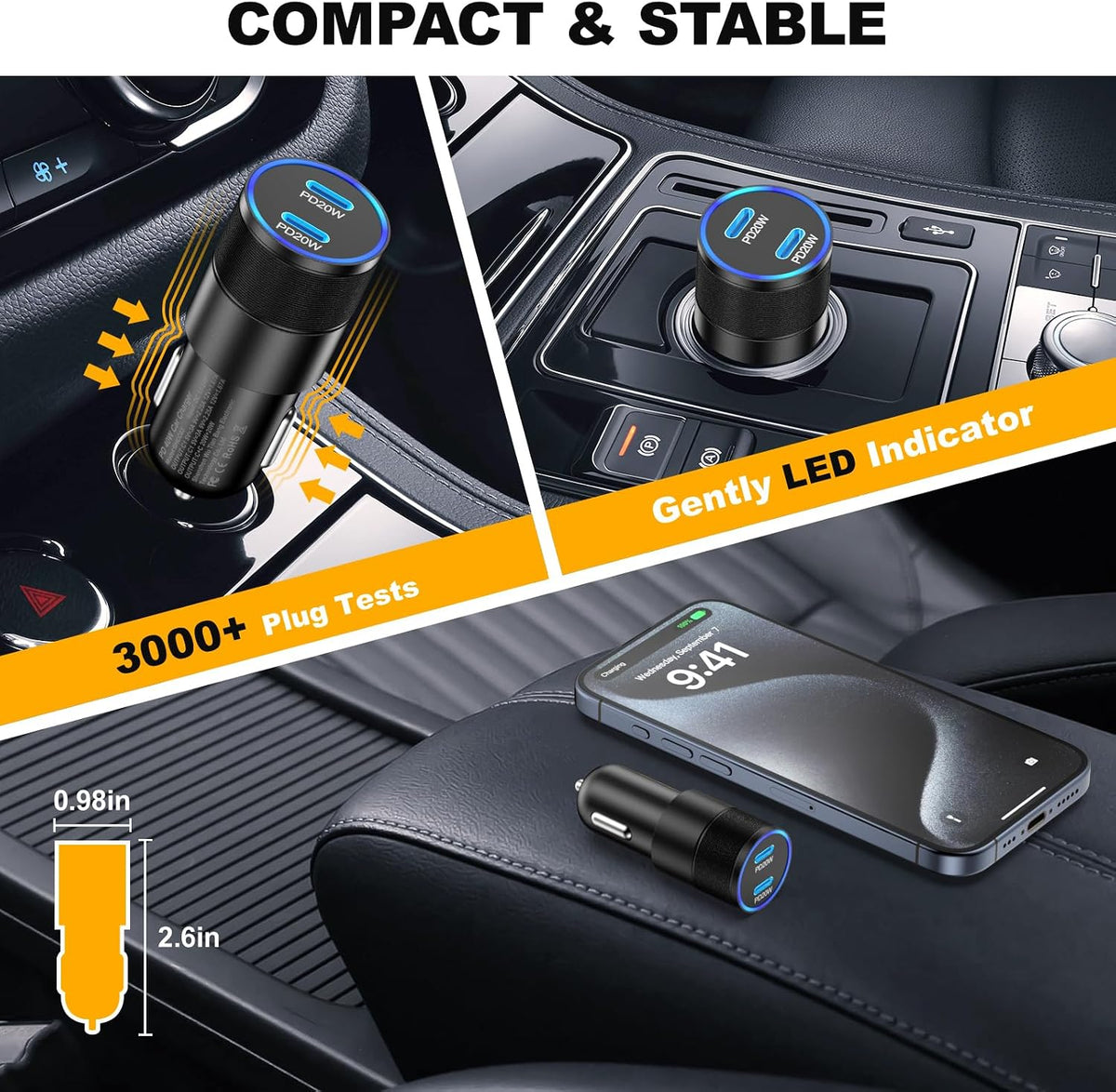 USB C Car Charger 40W,OKRAY Dual USB Type C PD3.0 Fast Charging Car Charger