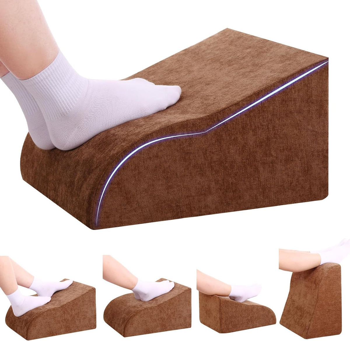 Foot Rest for Under Desk at Work, Ergonomic Under Desk Footrest with Washable Cover for Office, Home & Gaming Leg Elevation Pillow Brown