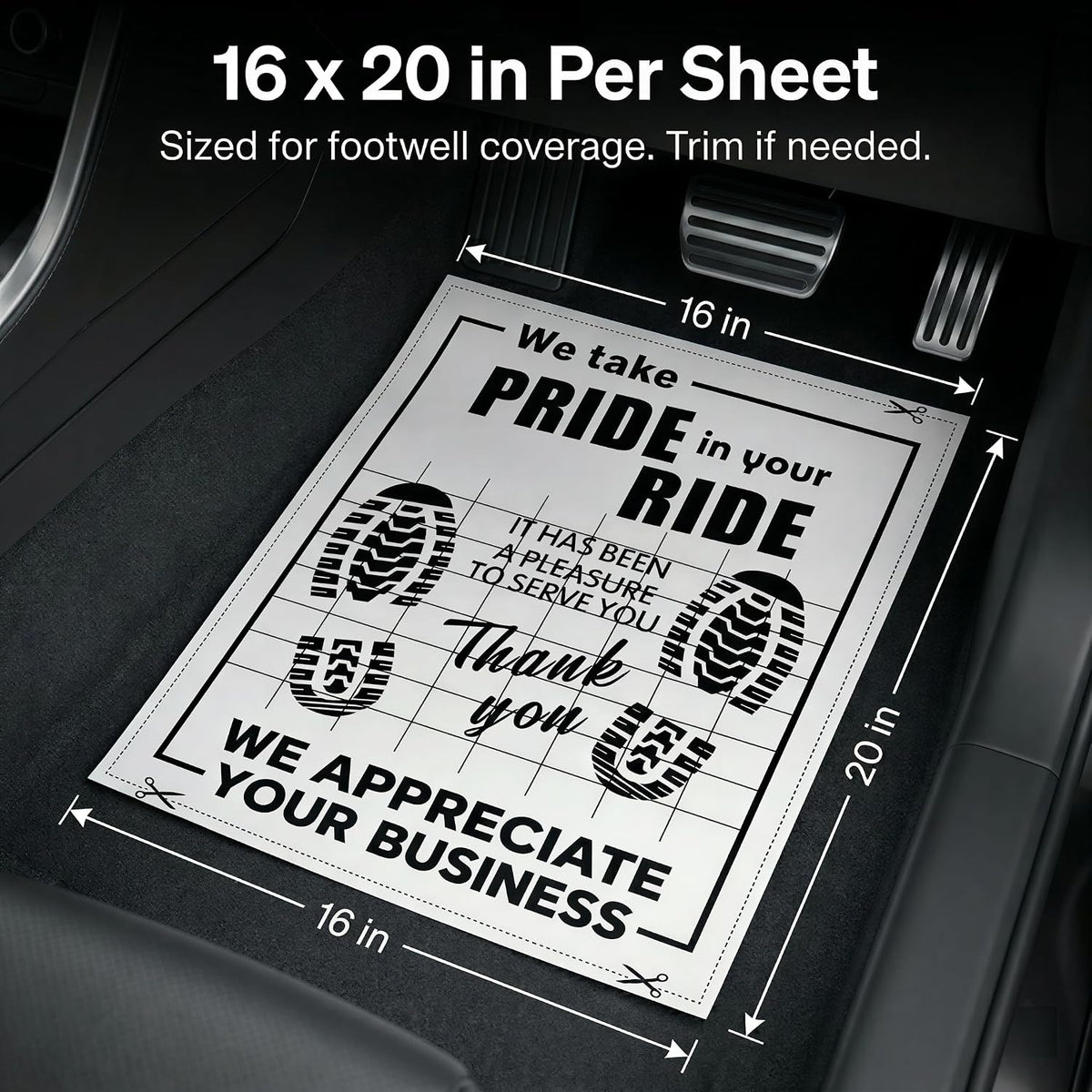 Disposable Paper Car Floor Mats, 100 Count, 20 x 16 inch, Single-Side Laminated Surface, Temporary Footwell Protection for Wet Shoes, Everyday Car Mess, Rideshare, and Passenger Pickups(White,100)