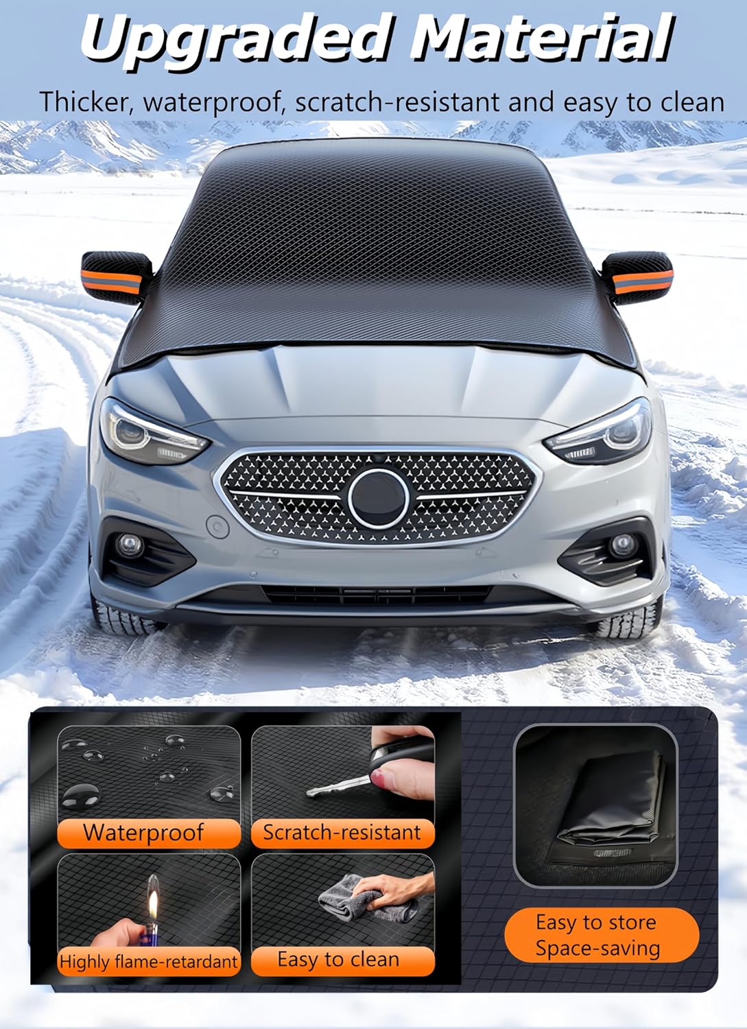 Car Windshield Cover, Magnetic Windshield Snow Cover (Orange)