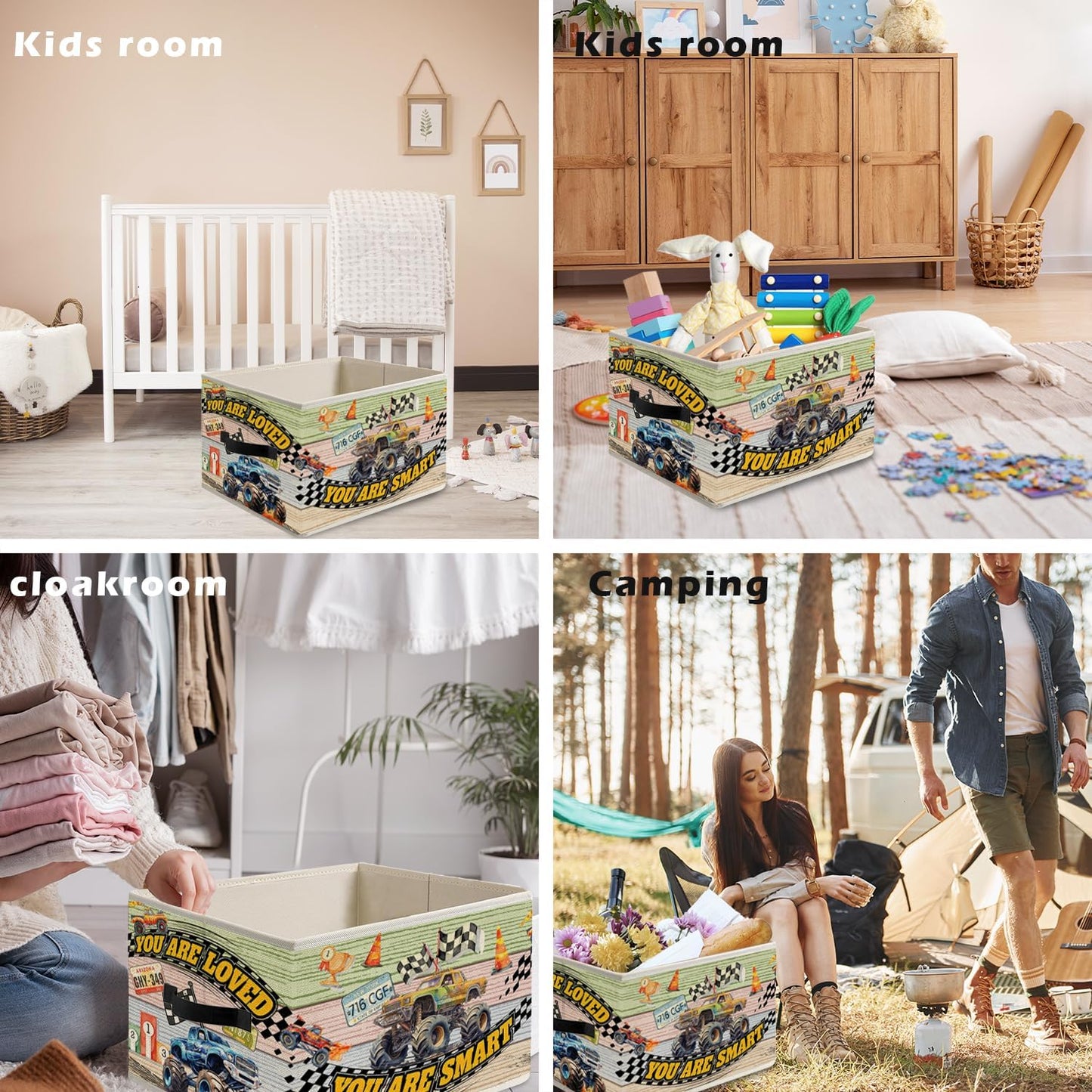 Big Wheel Truck Storage Bin Box with Handles, Kids Boys Inspirational Race Car Foldable Organizer Basket Toybox for Toddler Boys Kids Nursery Bedroom Playroom Clothes Toys Books