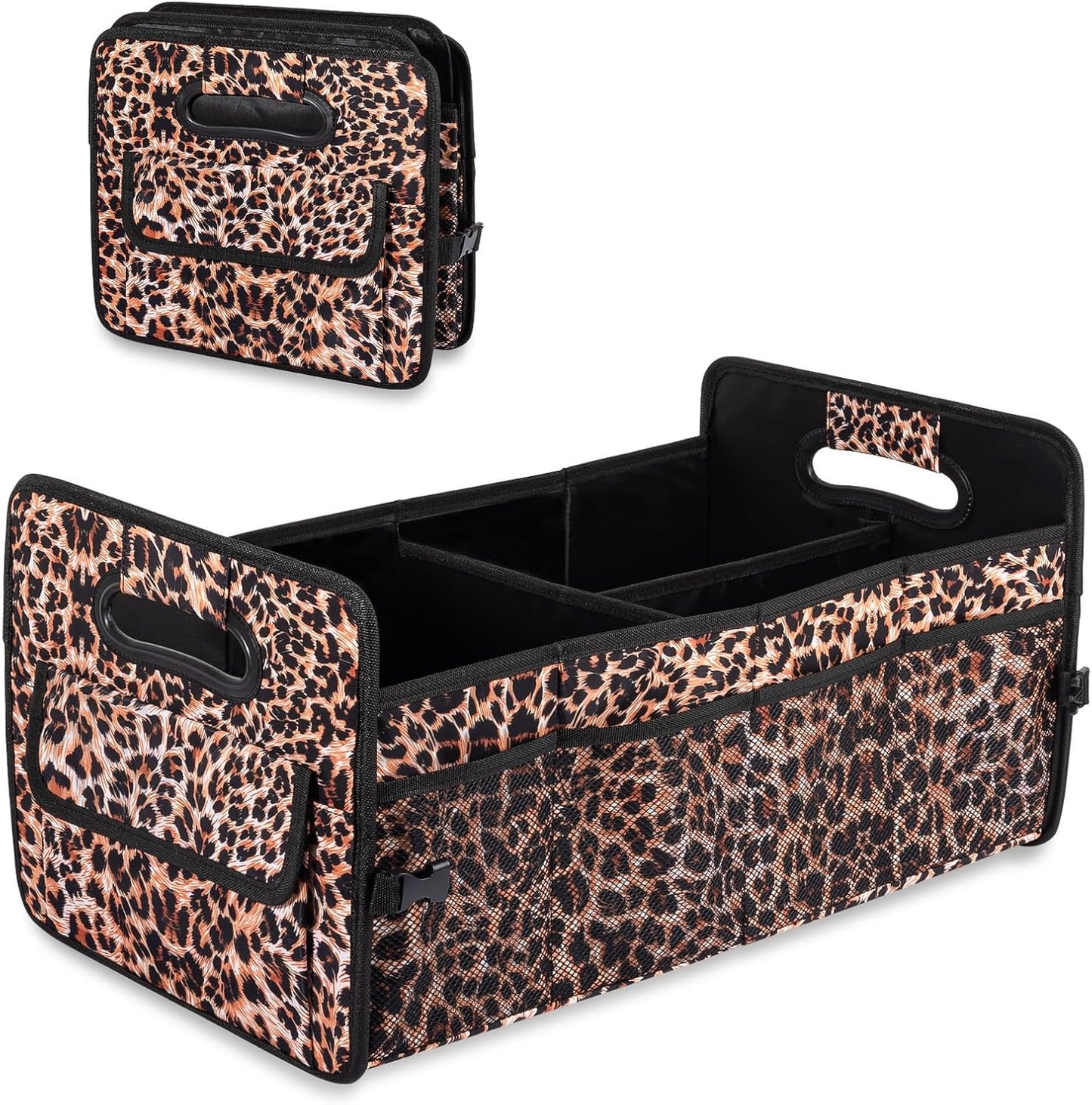 Car Trunk Organizer, Collapsible Car Organizers and Storage Black Floral | Sturdy, Large Capacity, Clean Decor, Multi Compartment Container Box, Adjustable Car Accessories for SUV Sedan Truck