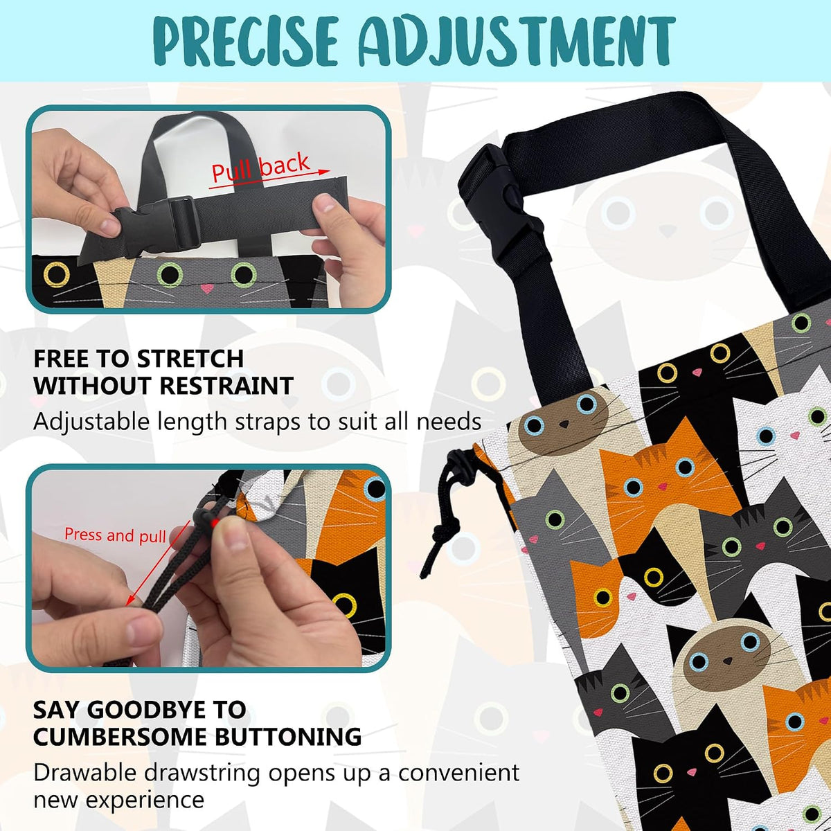 Car Trash Bag Cute Cartoon Cats Leak-Proof Waterproof Car Garbage Bag with Drawstring Foldable Canvas Trash Bin with Adjustable Buckle for Car Accessories, Travelling, Camping