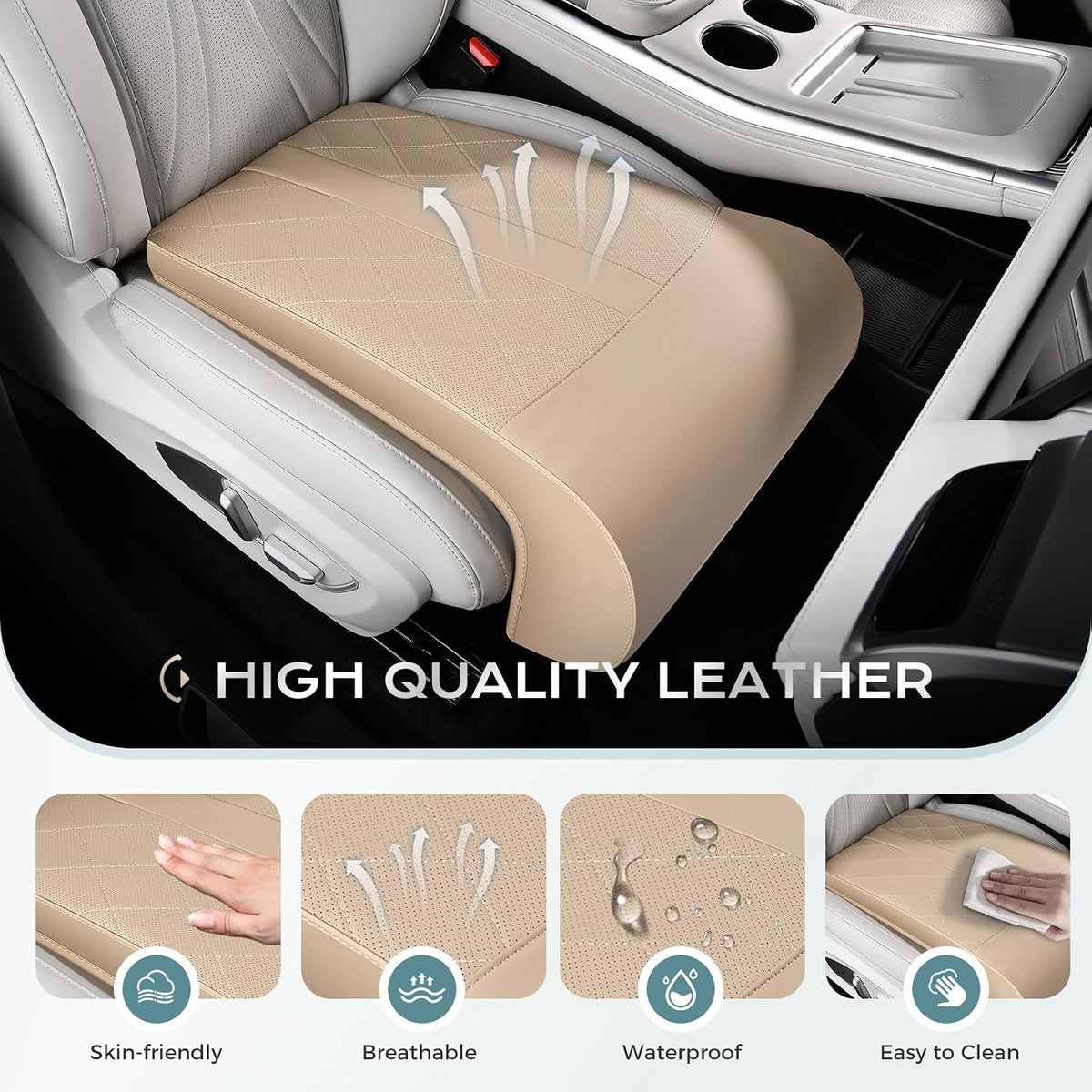 Coverado Car Seat Extender Leg Support, Leather Leg Extender Cushion for Car Seats, Waterproof Car Seat Cushion Universal Fit for Most Vehicles (Beige)