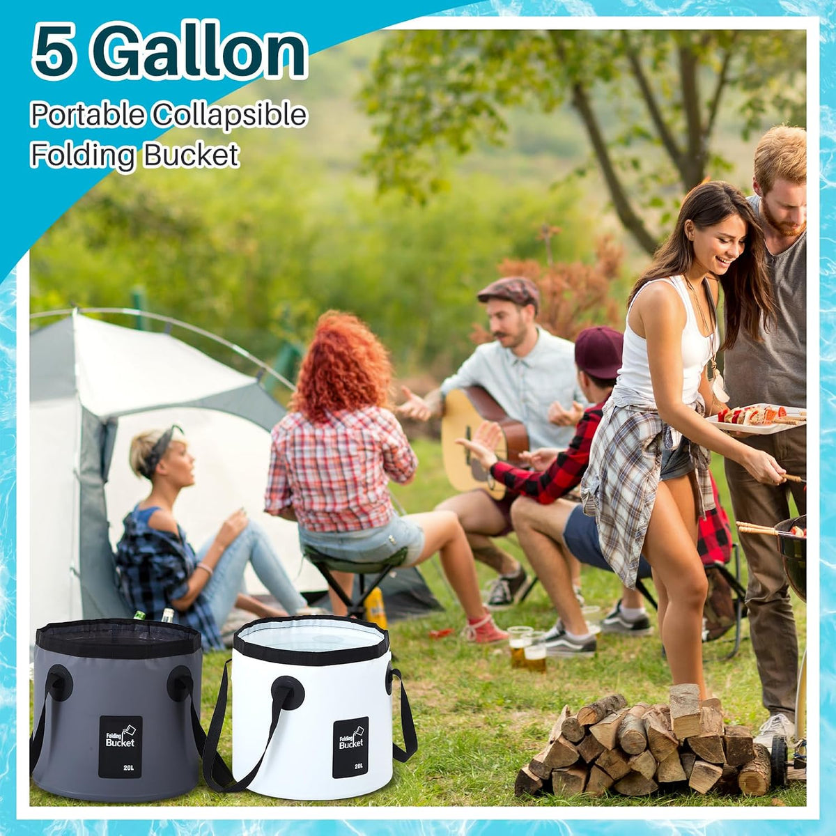 Tessco for you 4 Pack 5 Gallon Collapsible Bucket with Handle Portable Folding Bucket Collapsible Camping Sink Water Container for Hiking Fishing Beach Car Washing