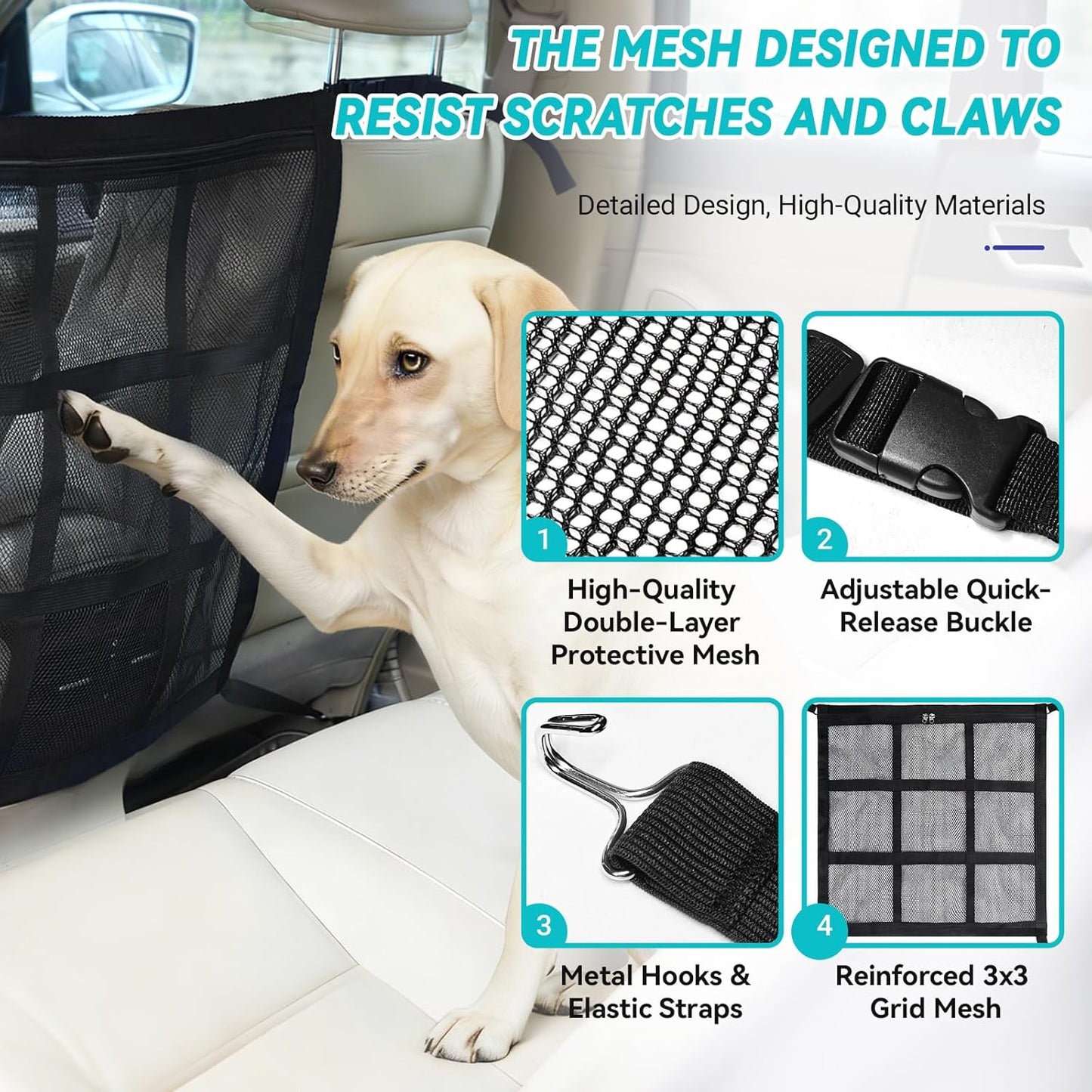 Dog Car Barrier,9-Grid Reinforced,Easy-Install Car Net for Dogs | Dog car net barrier, double mesh & zipper storage, dog barrier for suv sedans trucks, dog net for car ensures driving safety.