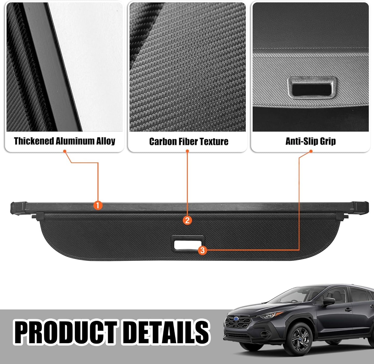 Retractable Cargo Cover for 2026 2025 2024 Subaru Crosstrek, Rear Trunk Cover Compatible with Subaru Crosstrek 2024-2026 Security Shielding Shade No Gap Car Accessory Black, Carbon Fiber
