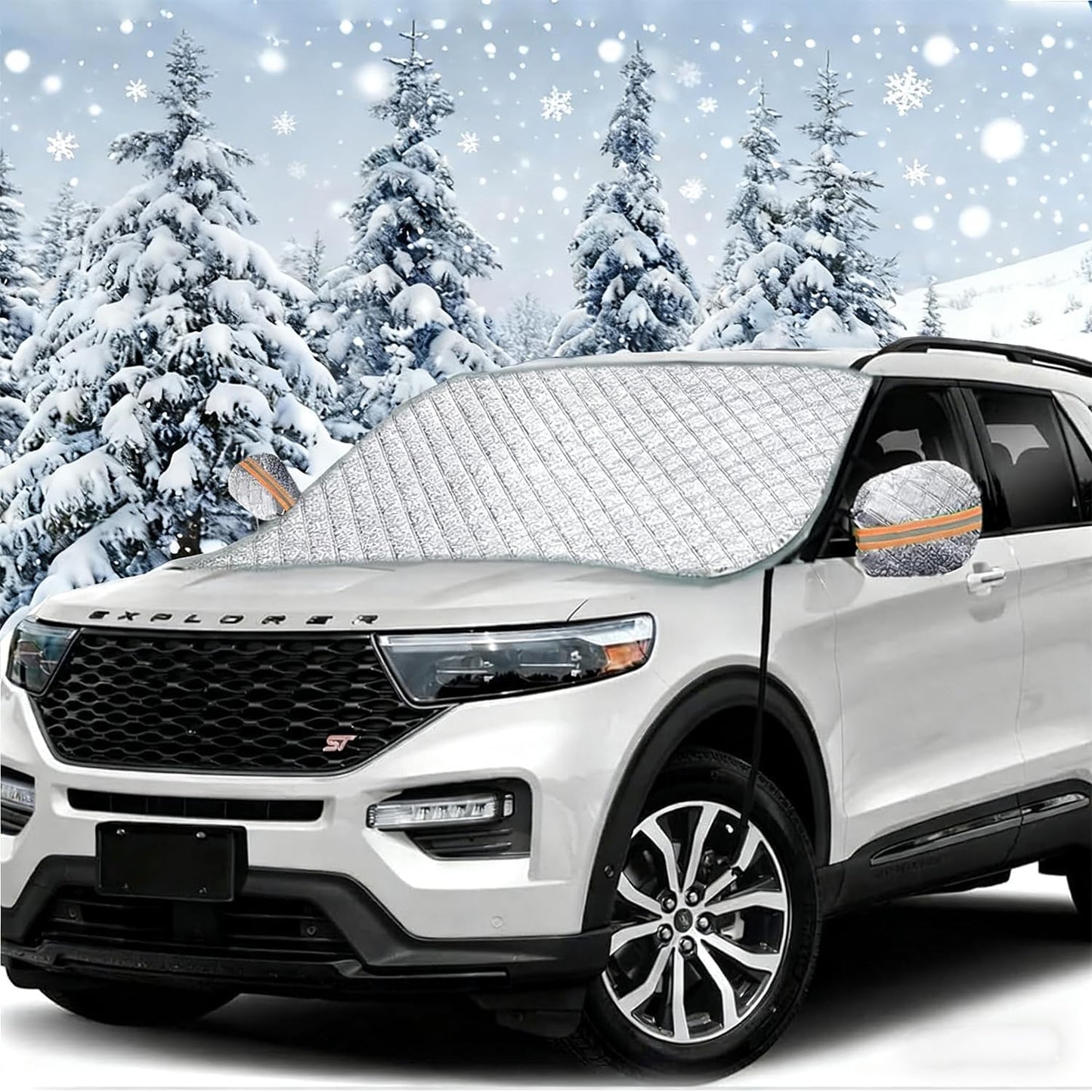 Big Ant Windshield Cover for Ice and Snow Sunshade- Universal Windshield Cover Fit for Car, SUV, Truck, Winter Frost Protector for Ice & Snow, Includes 2 Side Mirror Covers, XL White